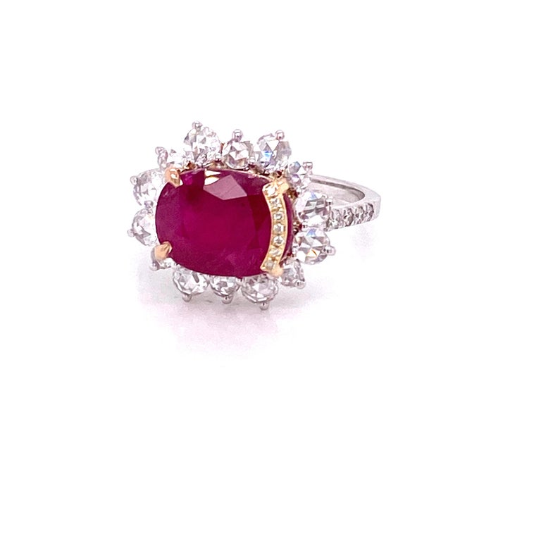 4.87 Carat GRS Certified Unheated Burmese Ruby and Diamond Gold Engagement  Ring at 1stDibs
