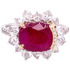 4.87 Carat GRS Certified Unheated Burmese Ruby and Diamond Gold Engagement Ring