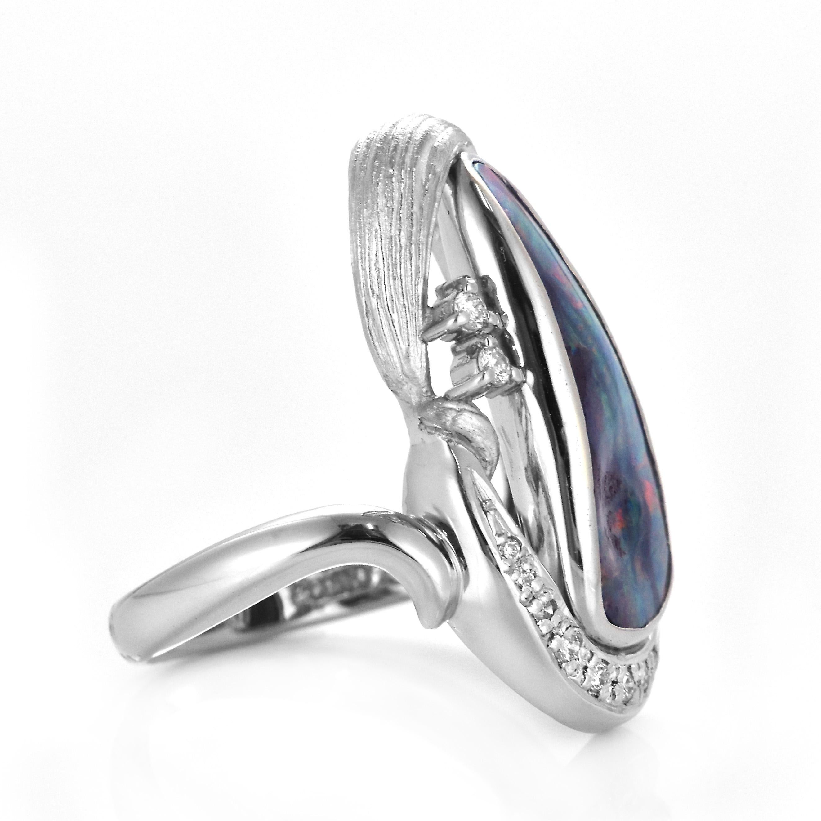 4.87 Carat Natural Australian Boulder Opal and Diamond Ring Made in Platinum For Sale 5