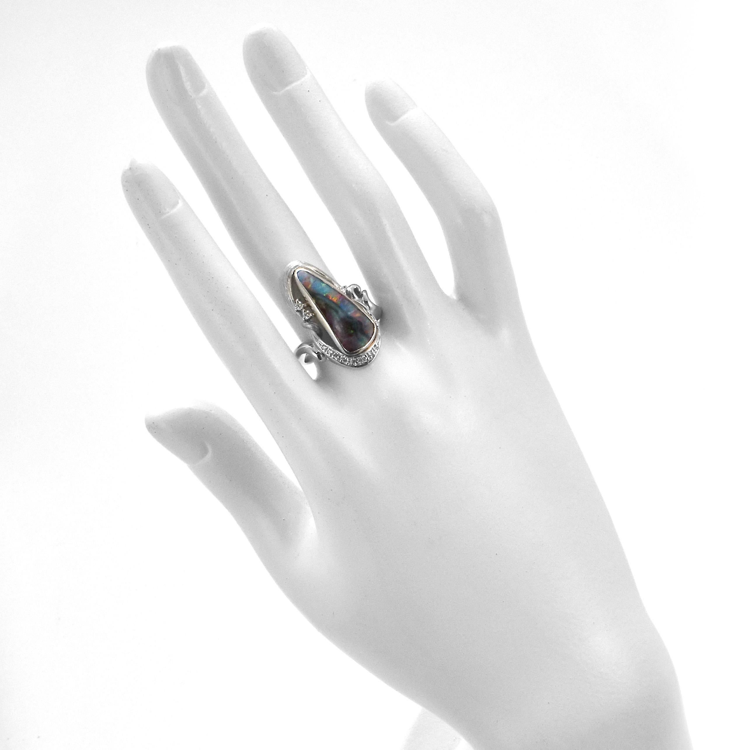 Women's 4.87 Carat Natural Australian Boulder Opal and Diamond Ring Made in Platinum For Sale