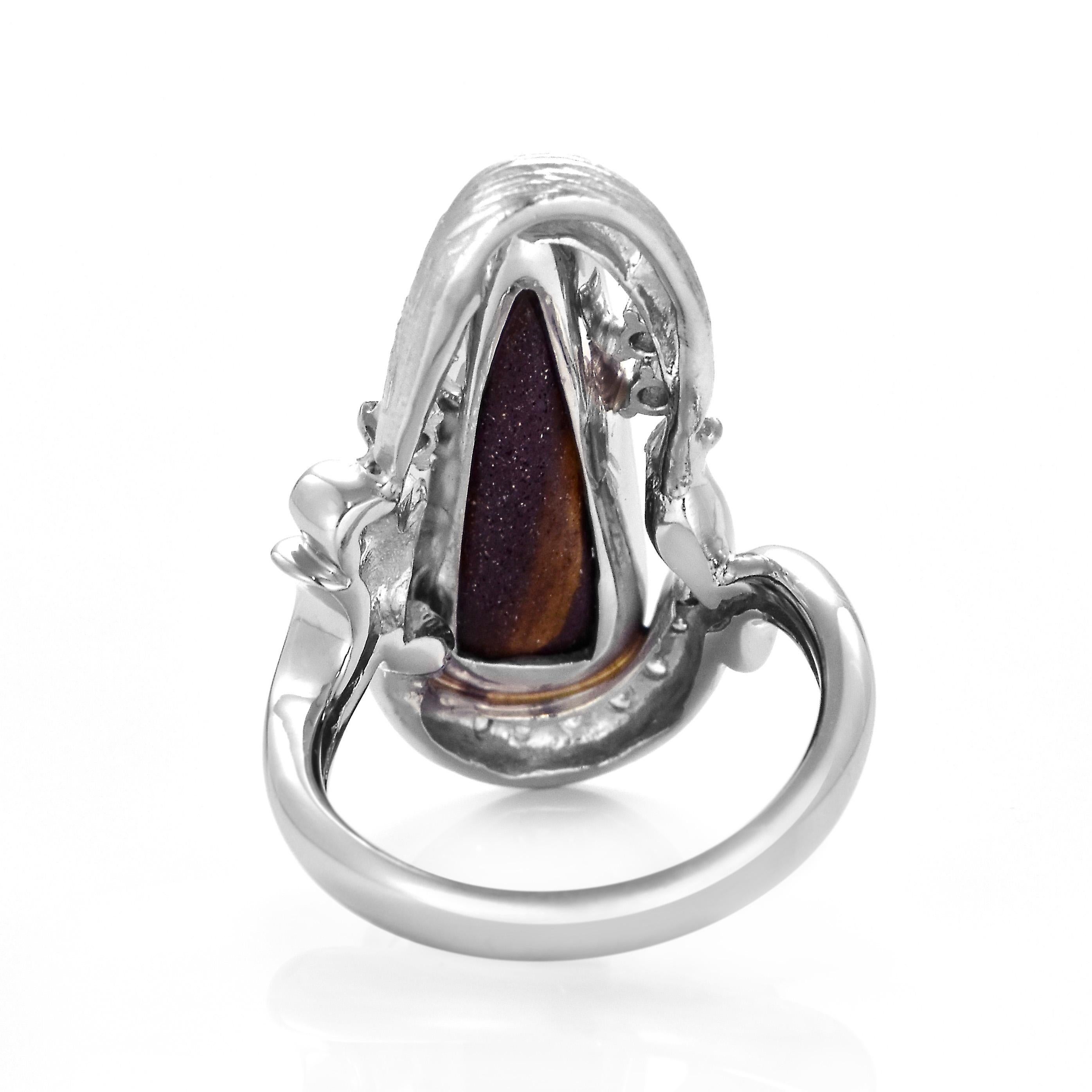 4.87 Carat Natural Australian Boulder Opal and Diamond Ring Made in Platinum For Sale 1