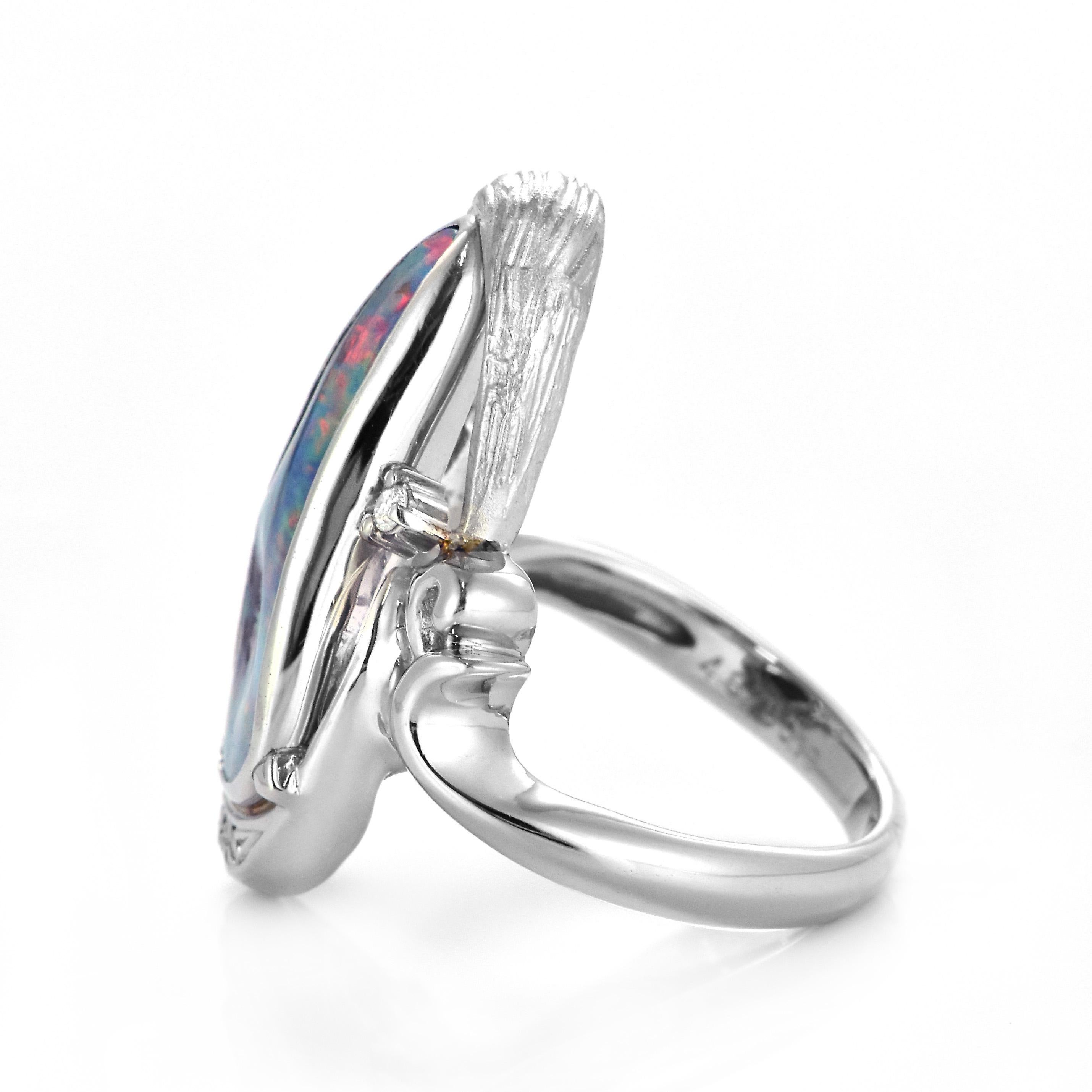 4.87 Carat Natural Australian Boulder Opal and Diamond Ring Made in Platinum For Sale 3