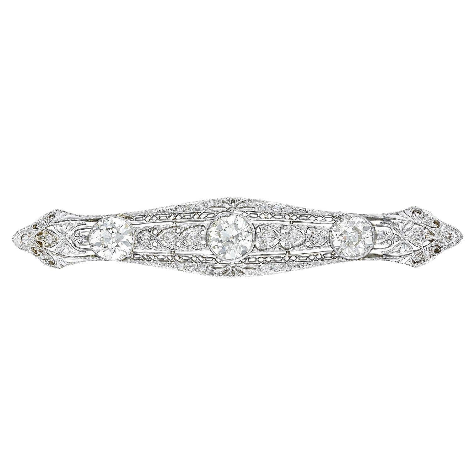 4.87 Carat Old European Cut K-M VS2-I2 Diamond Platinum Art Deco Pin