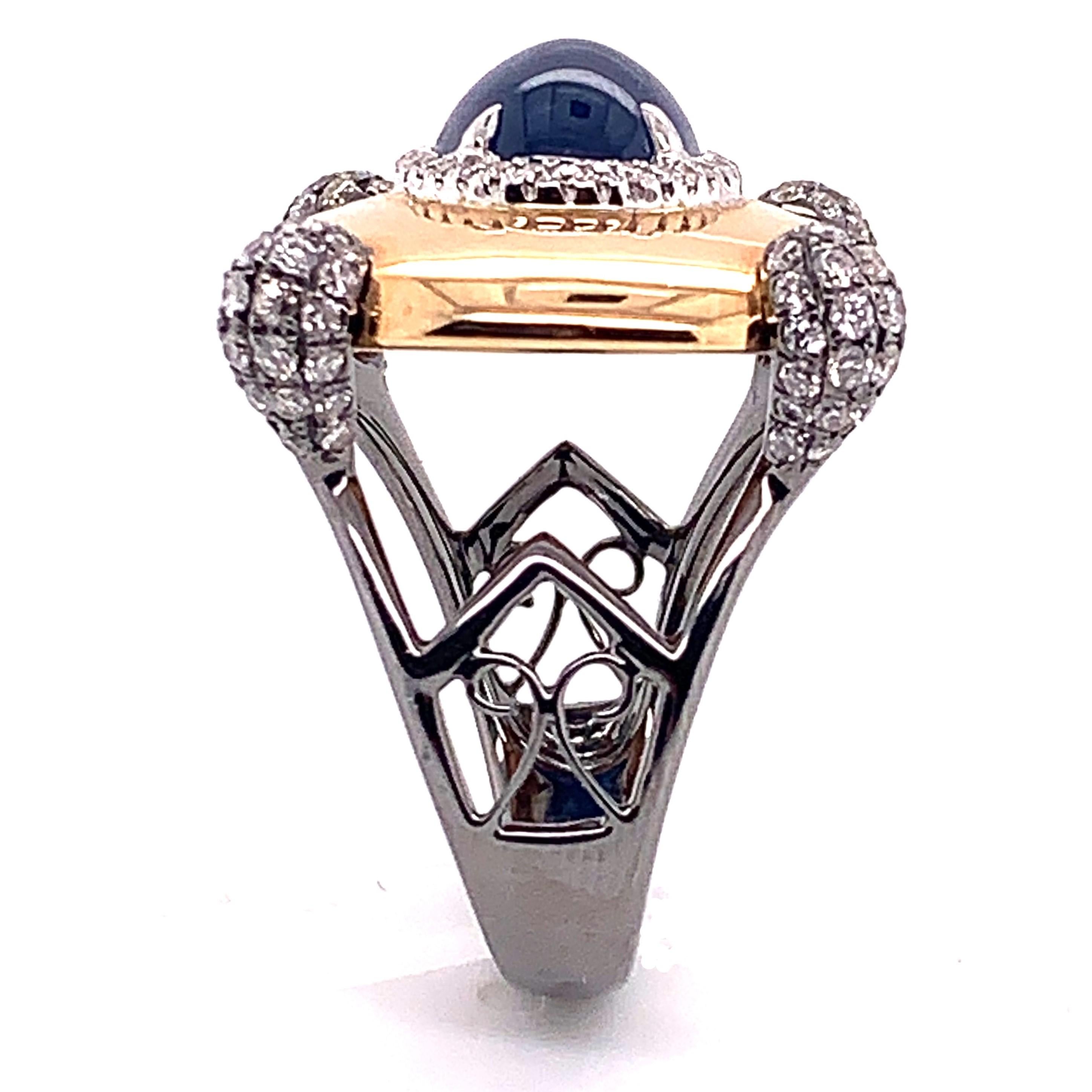 4.87 Carat Oval Blue Sapphire and Diamond Ring In New Condition In New York, NY