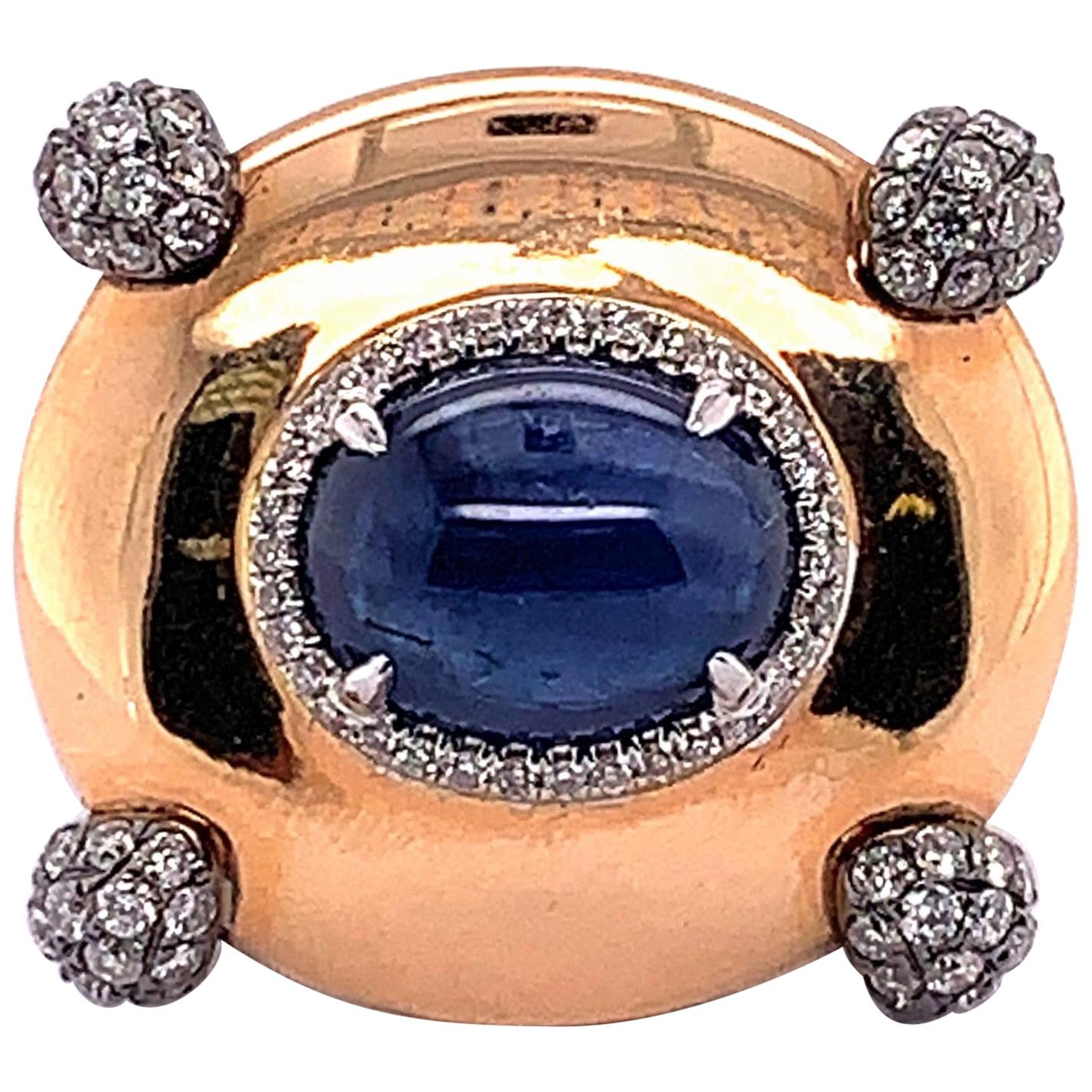 Oval Cut 4.87 Carat Oval Blue Sapphire and Diamond Ring