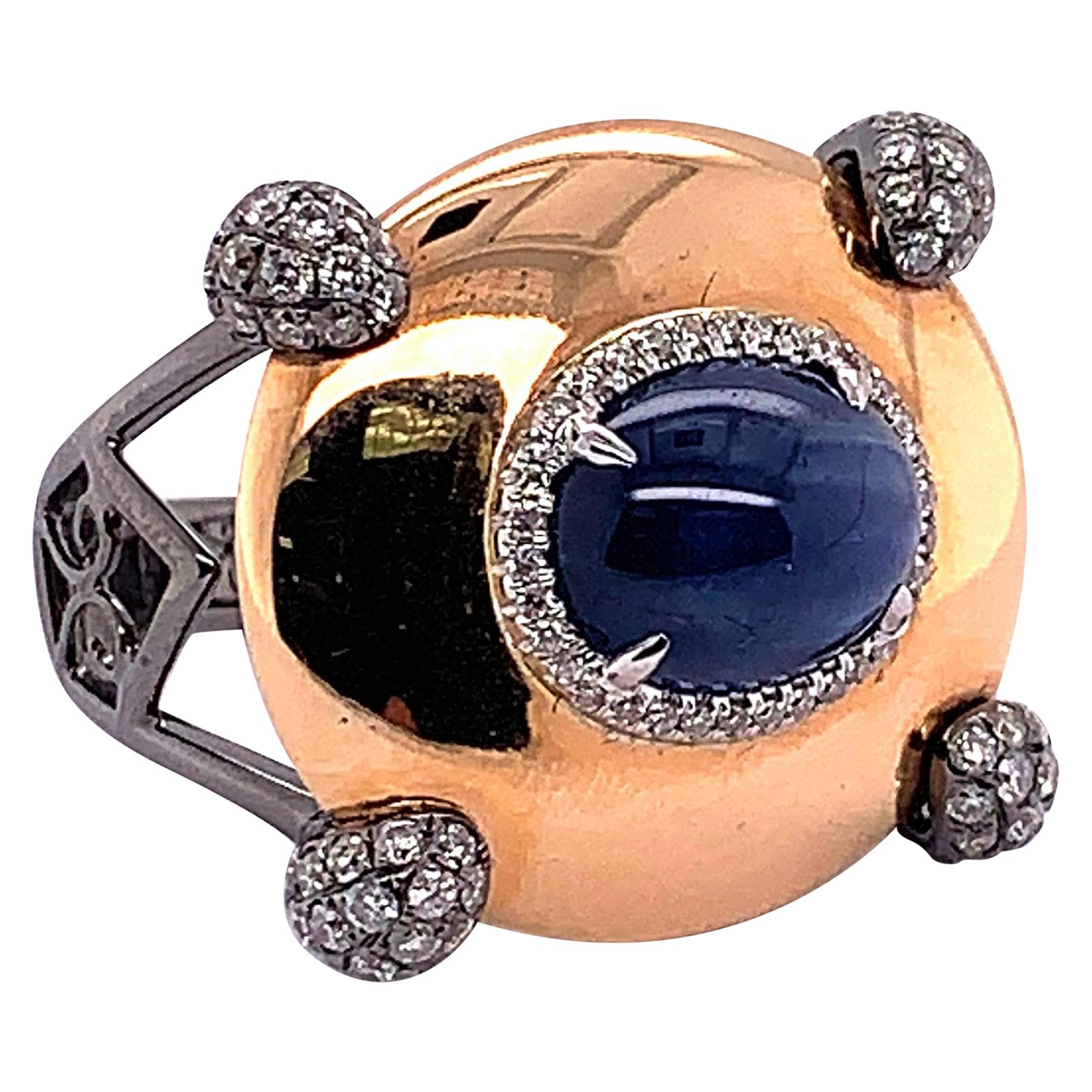 4.87 Carat Oval Blue Sapphire and Diamond Ring