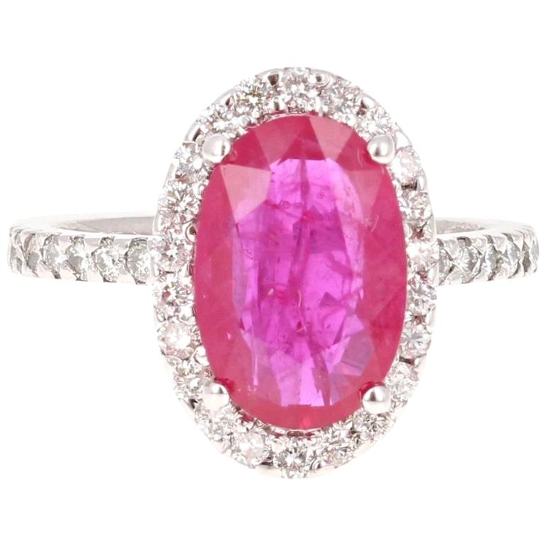 4.87 Ruby Diamond 14 Karat White Gold Engagement GIA Certified Ring