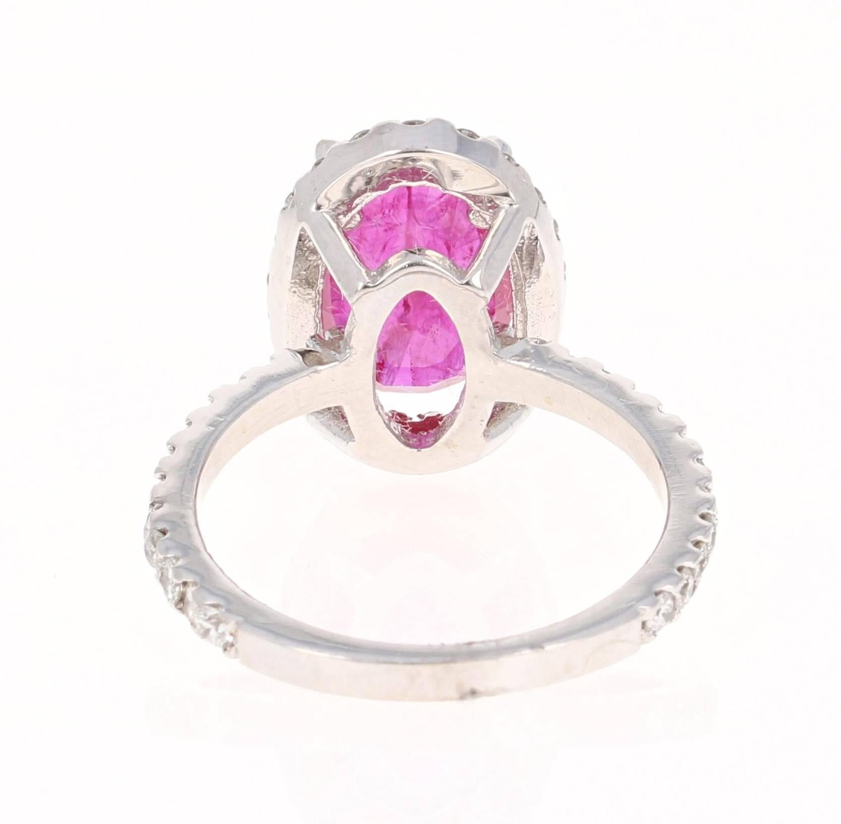 Modern 4.87 Carat Ruby Diamond White Gold Halo Ring