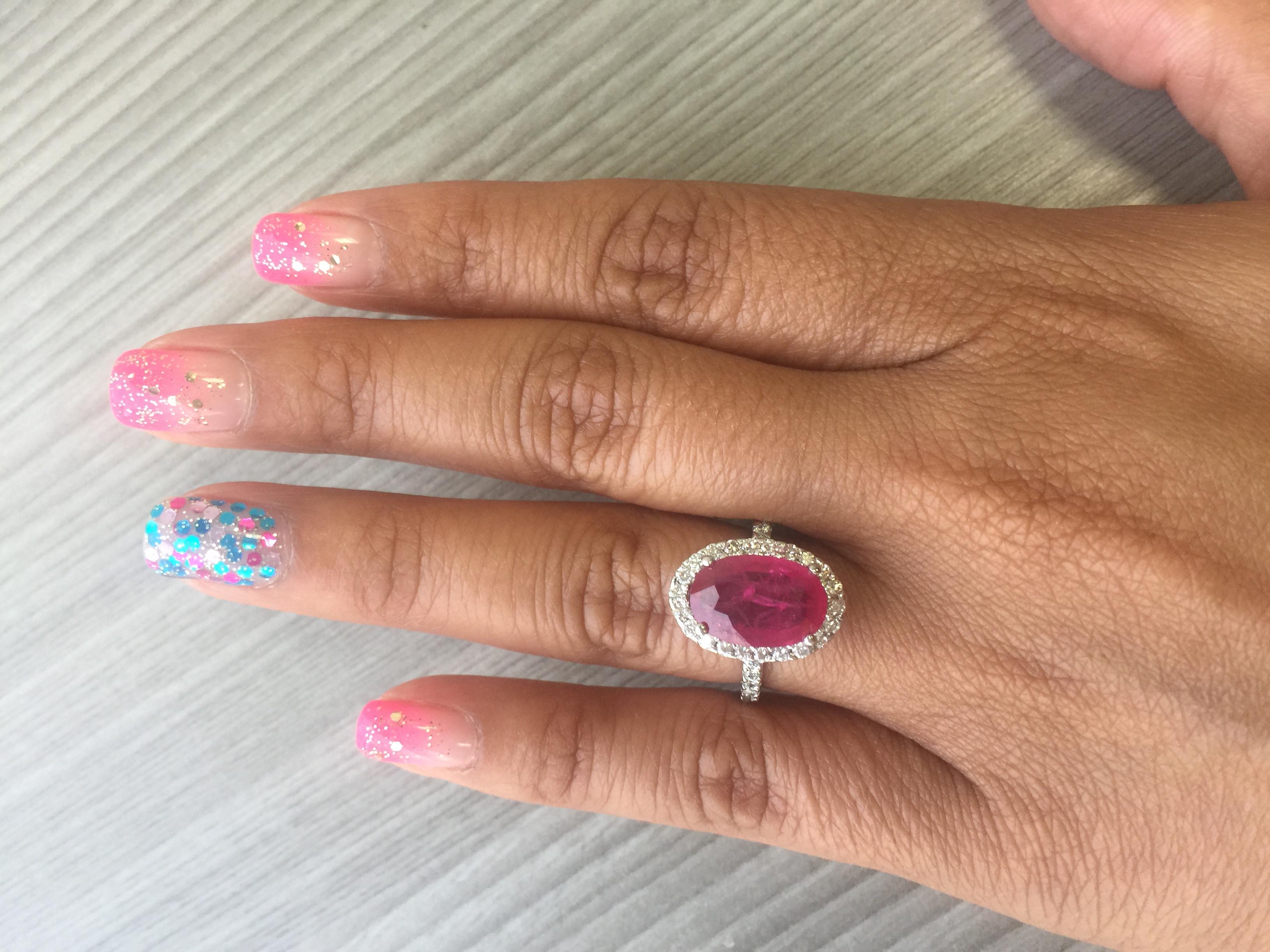 4.87 Carat Ruby Diamond White Gold Halo Ring In New Condition In Los Angeles, CA
