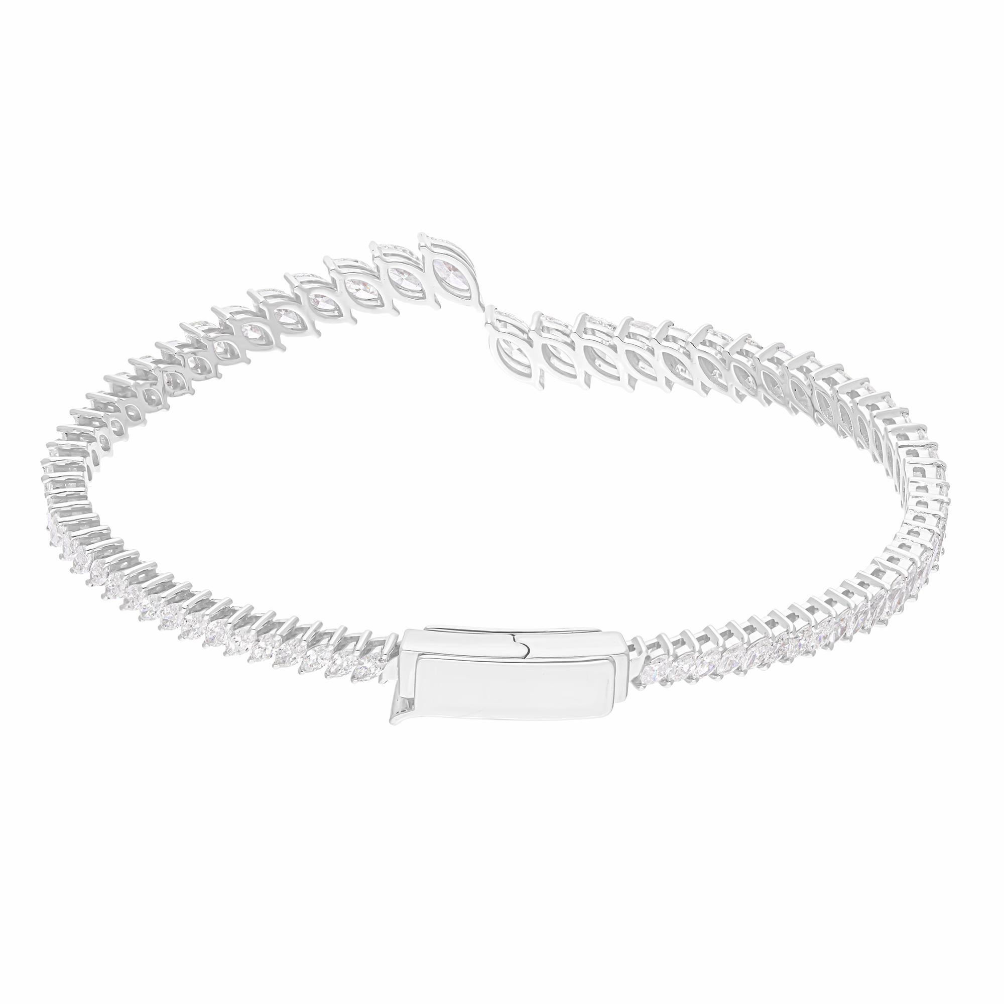 Women's 4.87 Carat SI/H Marquise Diamond 14 Karat White Gold Cuff Bangle Bracelet For Sale