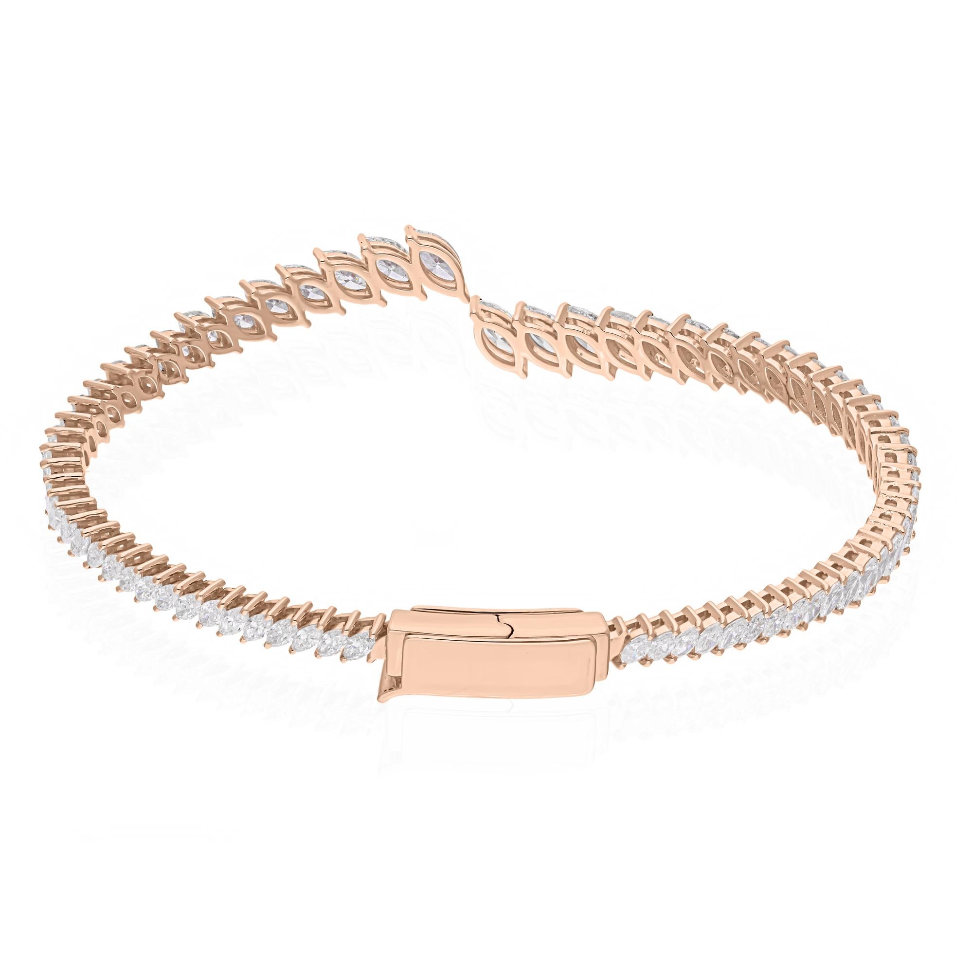 Women's 4.87 Carat SI/H Marquise Diamond 18 Karat Rose Gold Cuff Bangle Bracelet For Sale