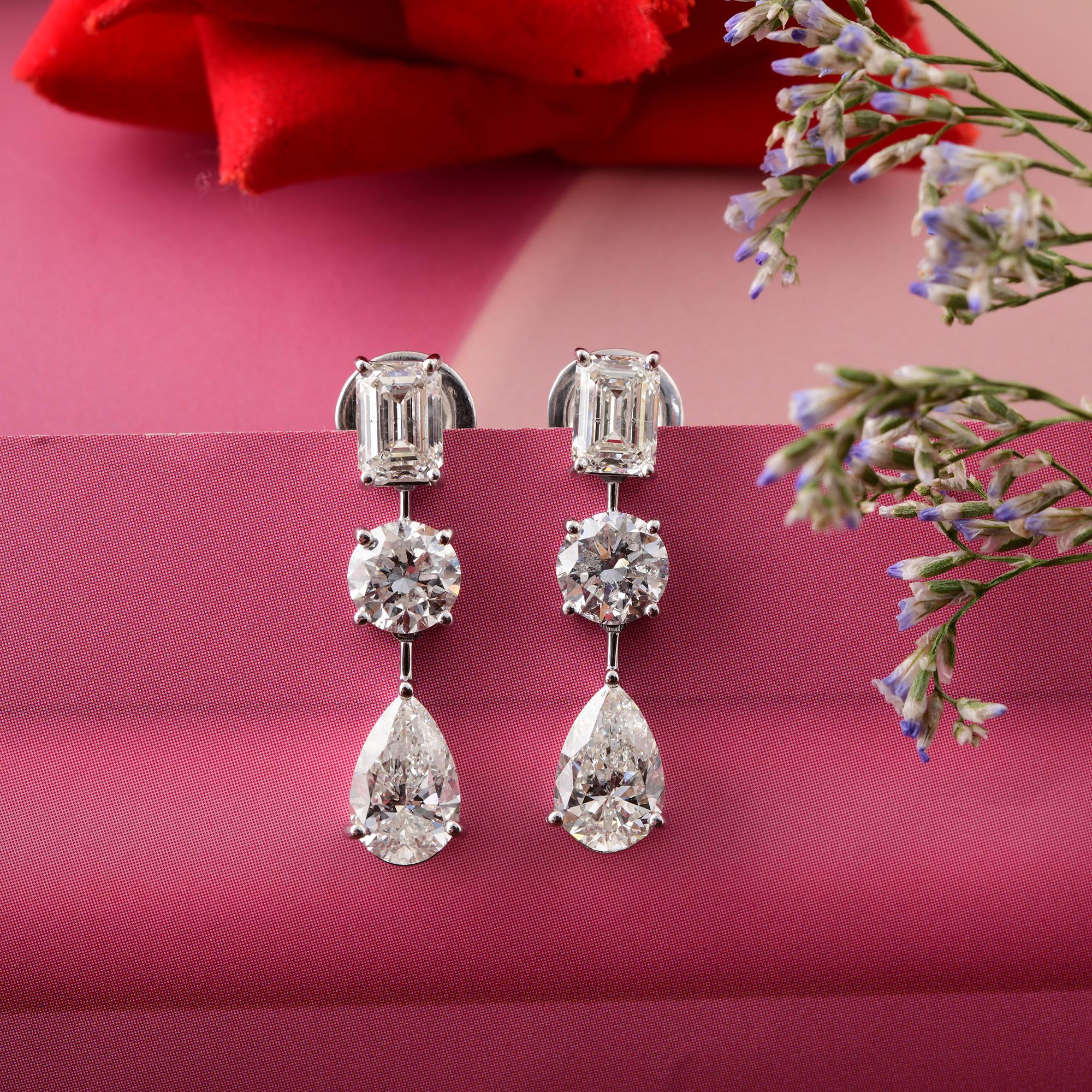 Pendientes colgantes de diamantes multiforma SI/H de 4,87 quilates y oro blanco de 18 quilates Moderno en venta