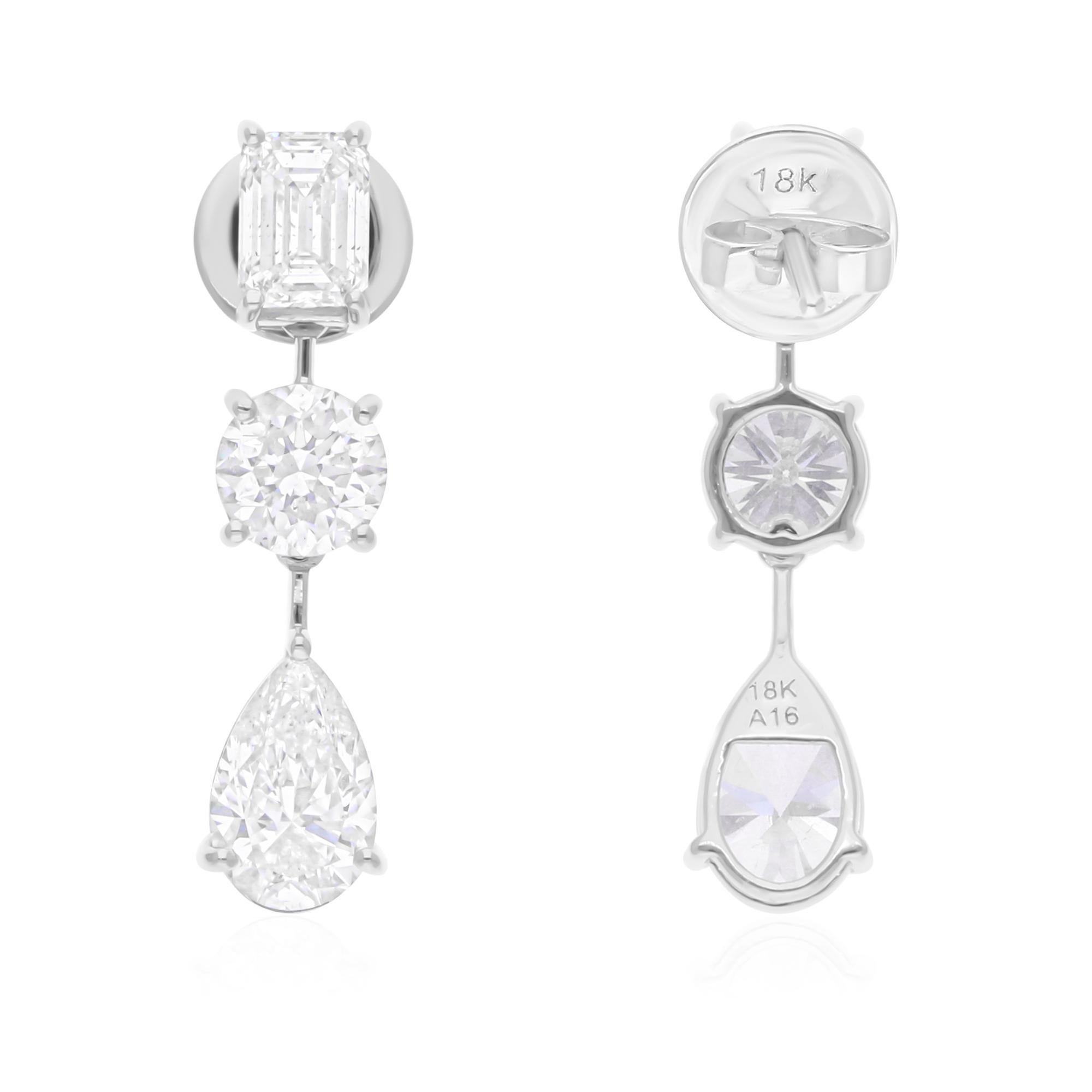 Pendientes colgantes de diamantes multiforma SI/H de 4,87 quilates y oro blanco de 18 quilates Corte mixto en venta