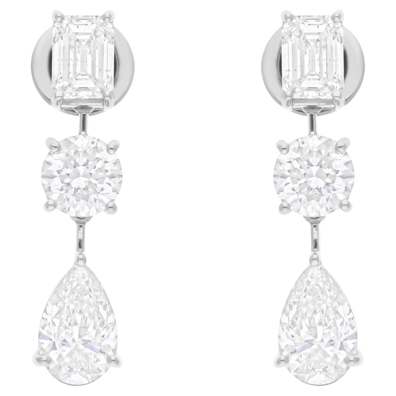 4.87 Carat SI/H Multi Shape Diamond Dangle Earrings 18 Karat White Gold