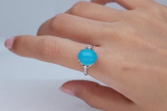 4.87 Carat Turquoise and 0.14 Carat Diamond 14 Karat White Gold Cocktail Ring