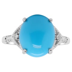 Bague cocktail en or blanc 14 carats avec turquoise de 4,87 carats et diamants de 0,14 carat