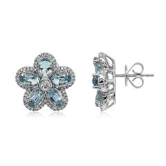 4.87 Carats Aquamarine and White Diamond White Gold Earrings