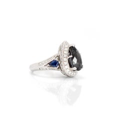 4.87 Carat Pear-shaped Spinel, Kite-Shaped Blue Sapphire and Diamond Ring 18K
