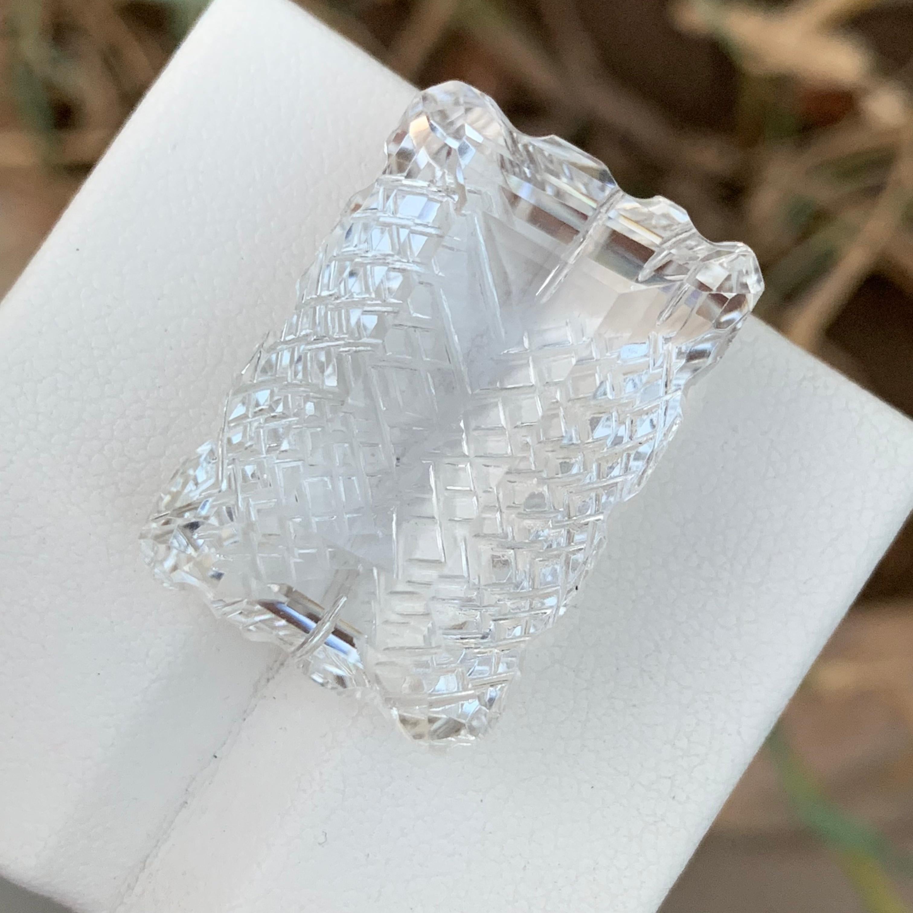 48.70 Carat Natural Loose Clear Crystal Quartz Carving For Necklace Jewelry  For Sale 5