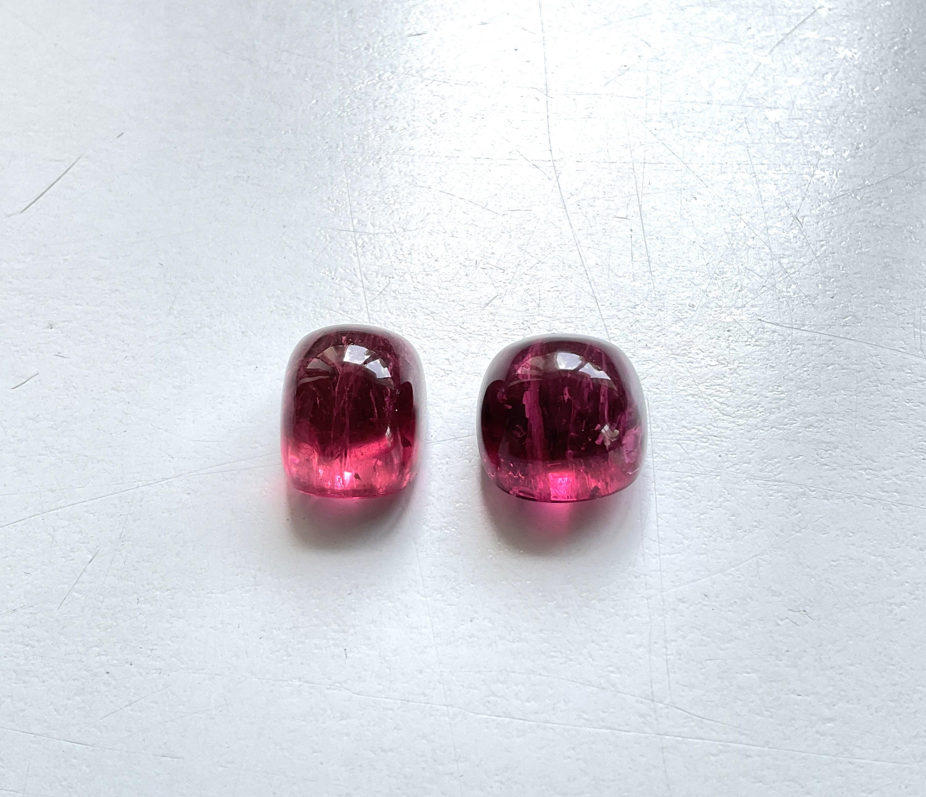 Women's or Men's 48.78 Carats Top Quality Rubellite Tourmaline Cushion 2 Pieces Natural Gemstone For Sale