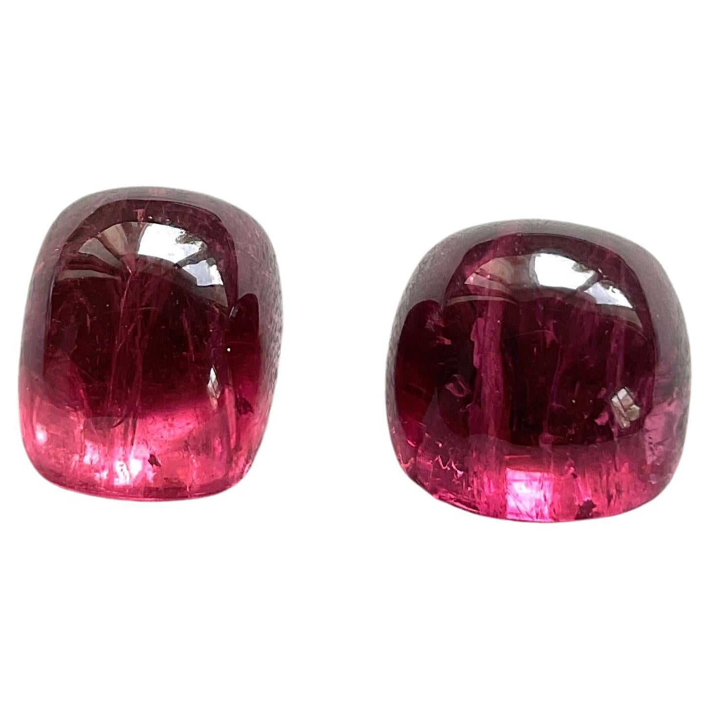 48.78 Carats Top Quality Rubellite Tourmaline Cushion 2 Pieces Natural Gemstone For Sale