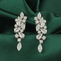 4.87Ct Pear Round & Marquise Cut Diamond Cluster Drop Earrings 18K White Gold