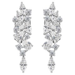 4.87Ct Pear Round & Marquise Cut Diamond Cluster Drop Earrings 18K White Gold