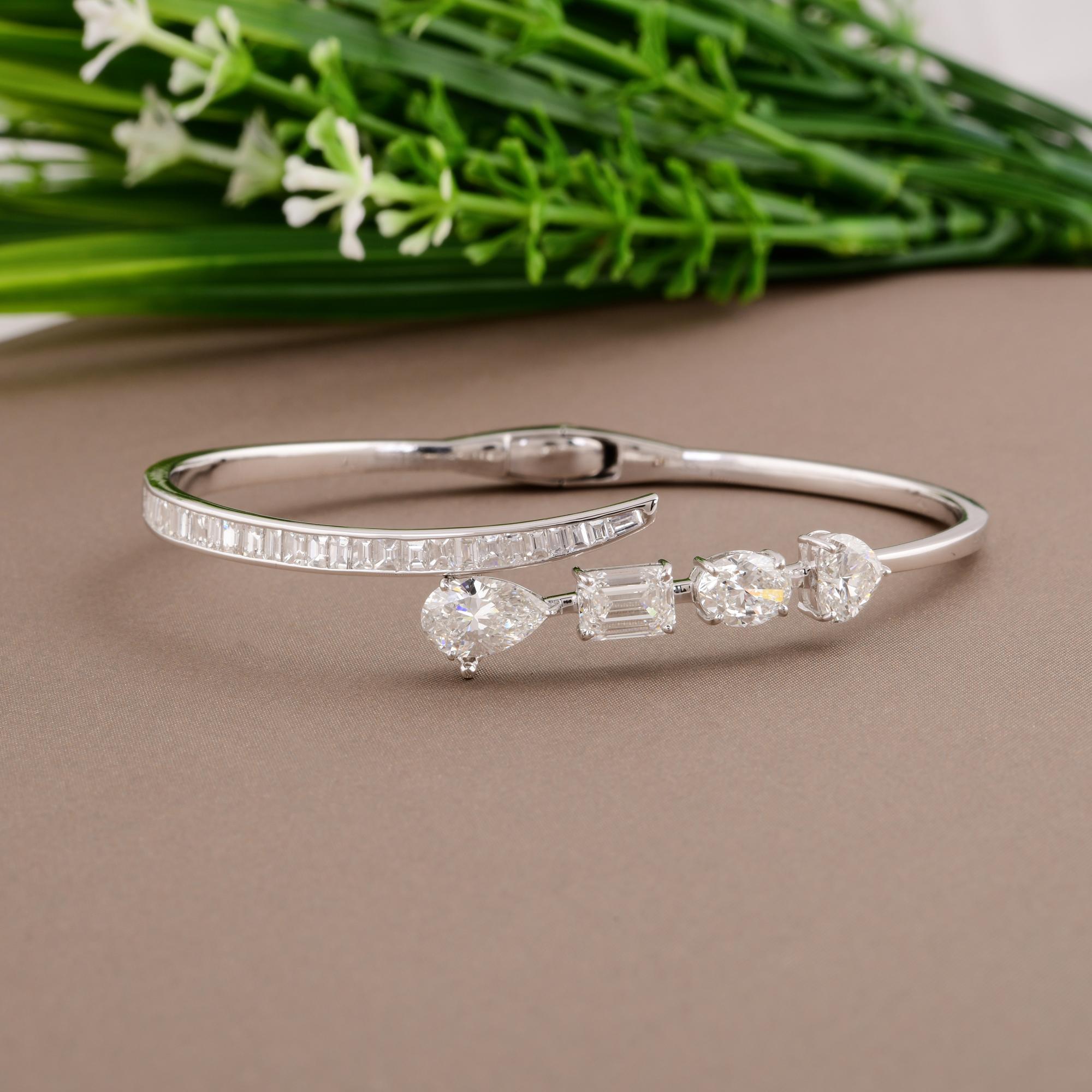 Taille mixte 4.87Ct SI/H Multi Cut Diamond Cuff Bracelet Wraparound en or blanc 14k Jewelry en vente