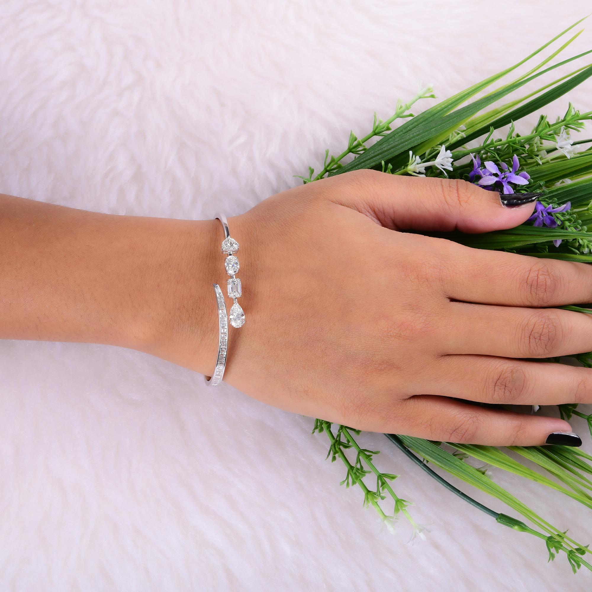 4.87Ct SI/H Multi Cut Diamond Cuff Bracelet Wraparound en or blanc 14k Jewelry Pour femmes en vente