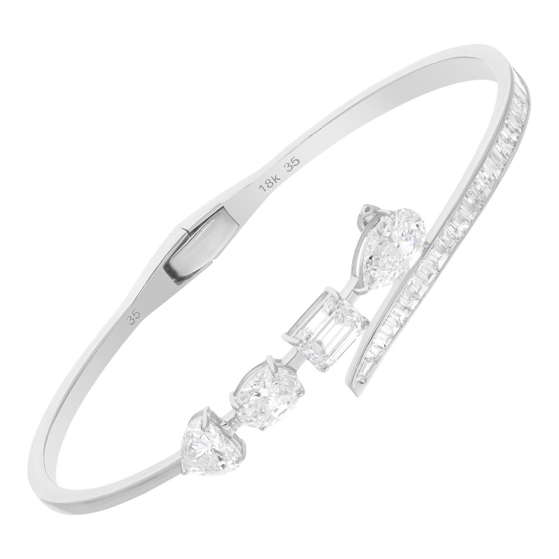 4.87Ct SI/H Multi Cut Diamond Cuff Wraparound Bracelet in 18k White Gold Jewelry