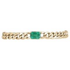 4.87cts 14K Natural Emerald-Emerald Cut Unisex Cuban Link Gold Bracelet