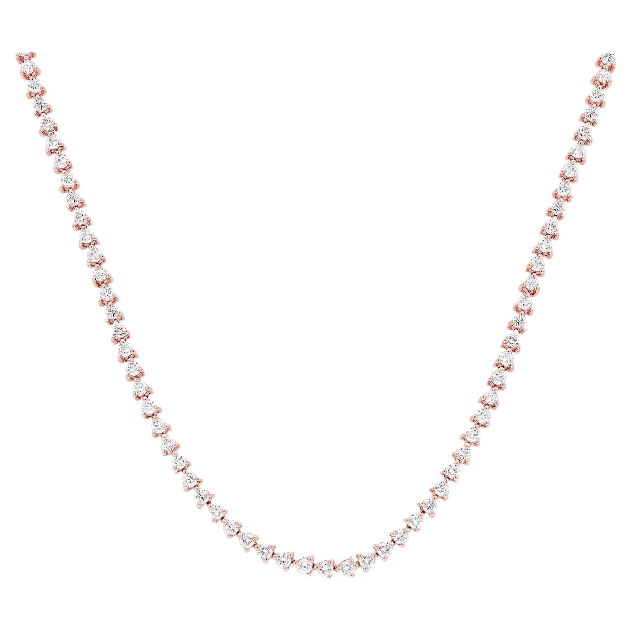 4.87Cttw Three Prong Round Cut Diamond Tennis Necklace 18K Rose Gold 17.5 Inches