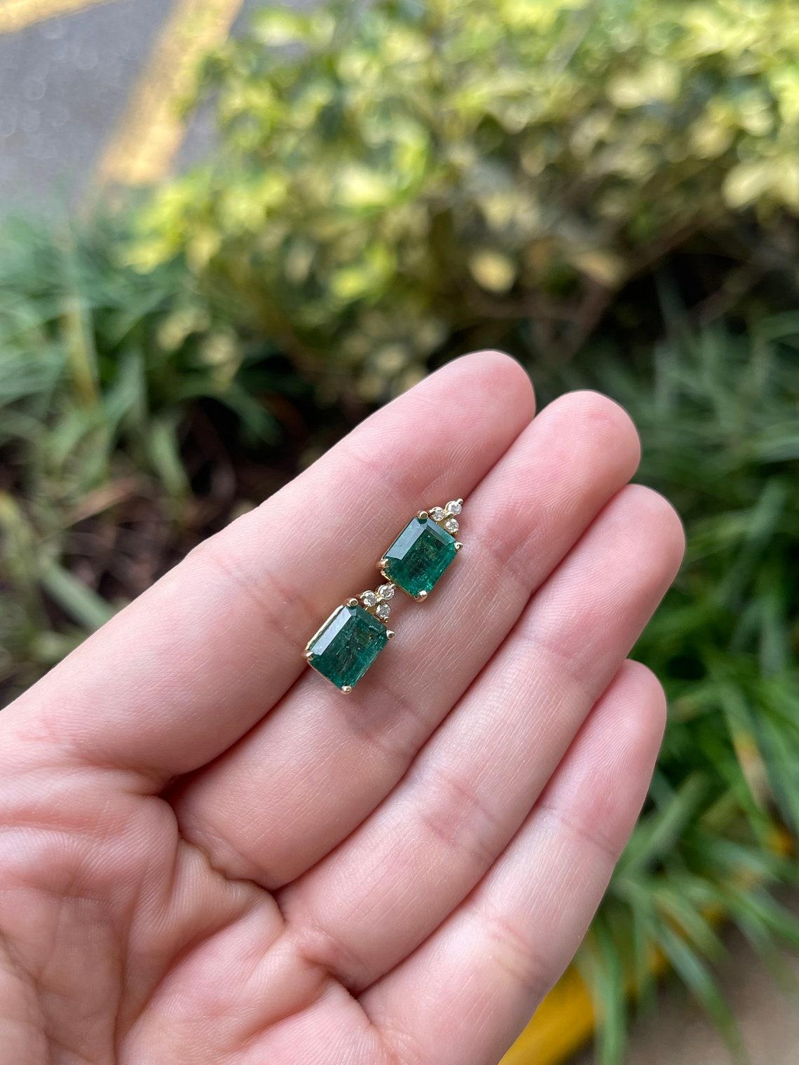 4.87tcw 14K Gold Emerald & Diamond Stud Earrings, Natural May Birthstone Emerald For Sale 1
