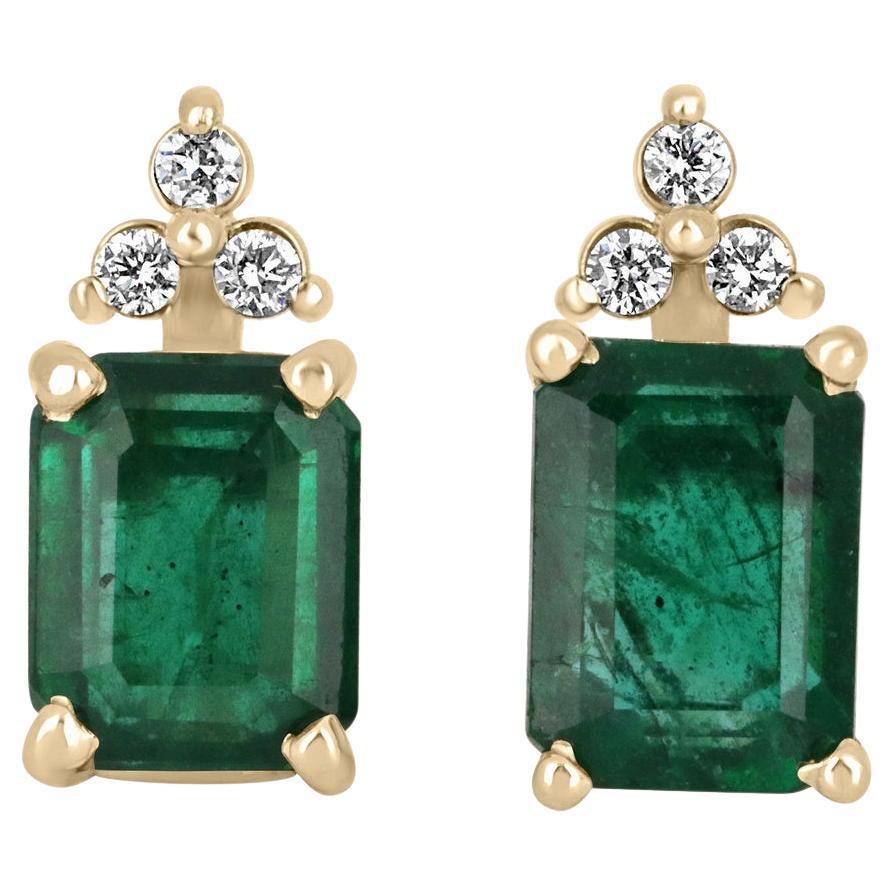 4.87tcw 14K Gold Emerald & Diamond Stud Earrings, Natural May Birthstone Emerald