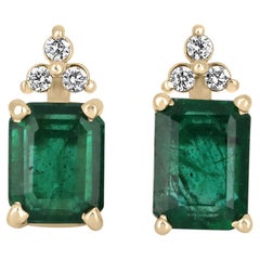 4.87tcw 14K Gold Emerald & Diamond Stud Earrings, Natural May Birthstone Emerald