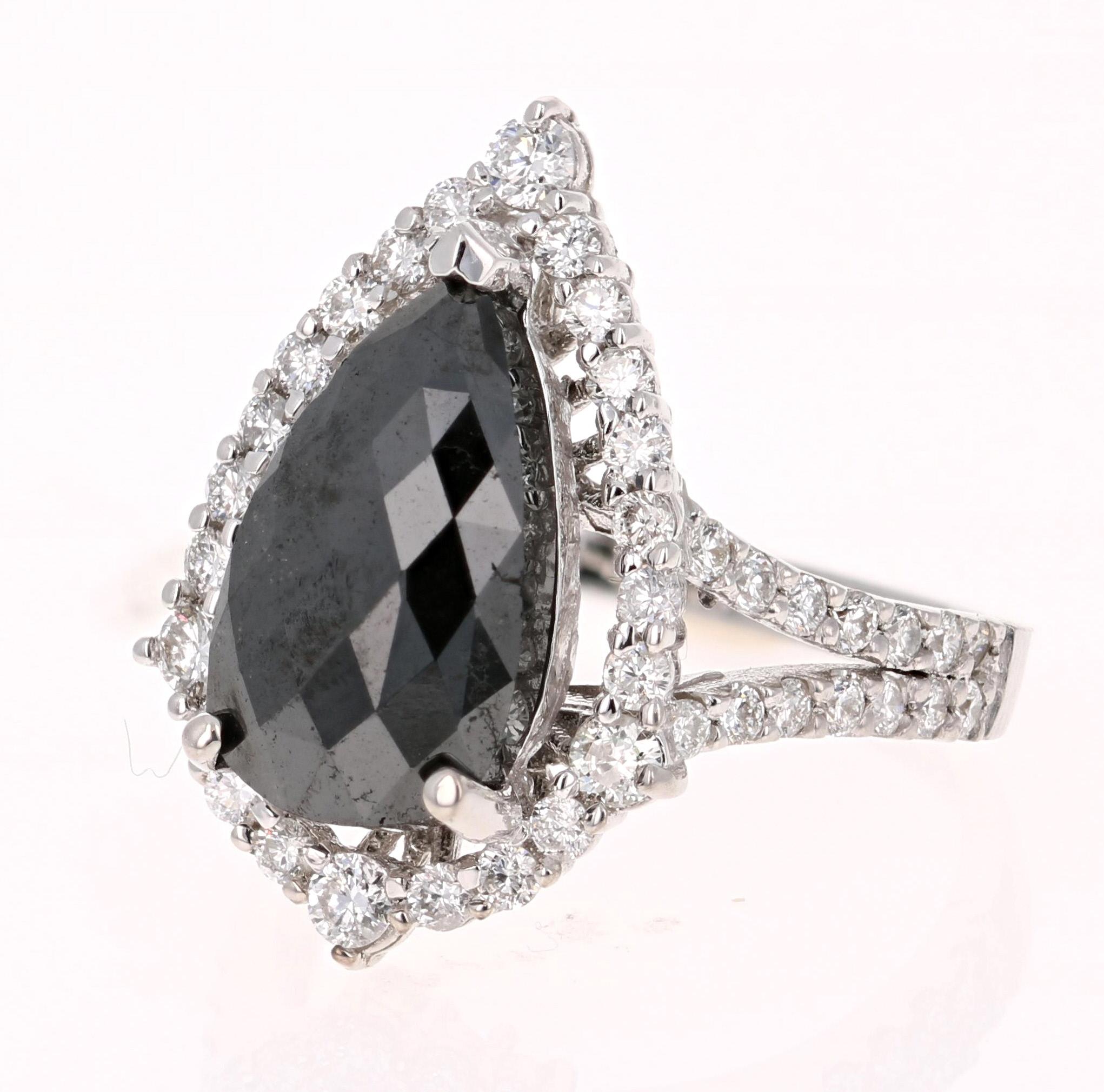 Modern 4.88 Carat Black Diamond 14 Karat White Gold Engagement Ring
