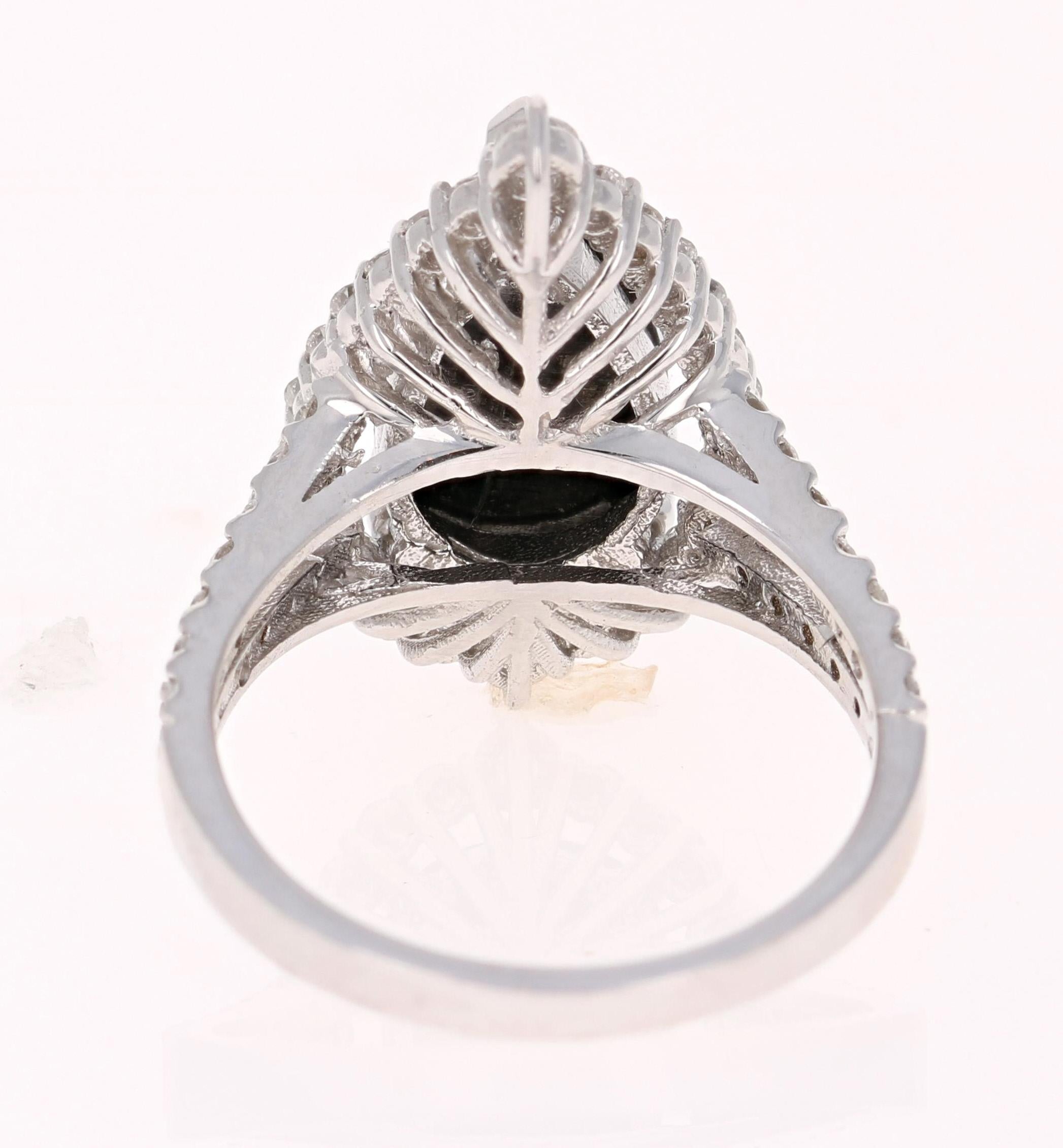 Pear Cut 4.88 Carat Black Diamond 14 Karat White Gold Engagement Ring
