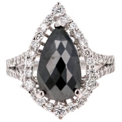 4.88 Carat Black Diamond 14 Karat White Gold Engagement Ring