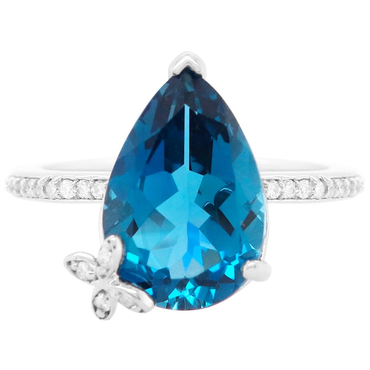 4.88 Carat Blue Topaz and Diamond Butterfly Ring