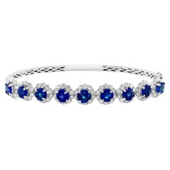 4.88 Carat Brilliant Cut Blue Sapphire Diamond Bangle Bracelet in 18k White Gold