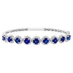 Pulsera de diamantes con zafiro azul talla brillante de 4,88 quilates en oro blanco de 18 quilates