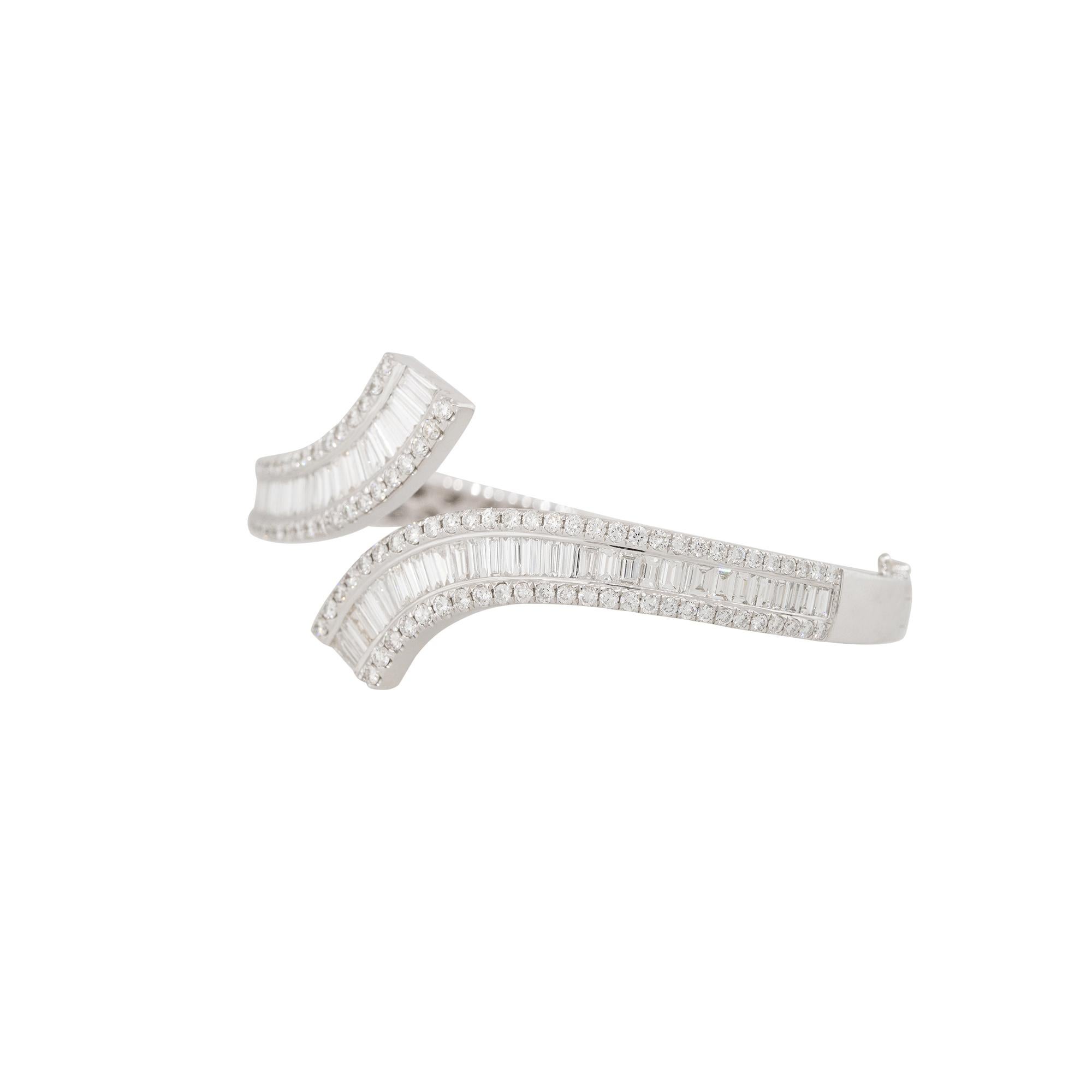 Baguette Cut 4.88 Carat Diamond Bypass Cuff Bracelet 18 Karat In Stock For Sale