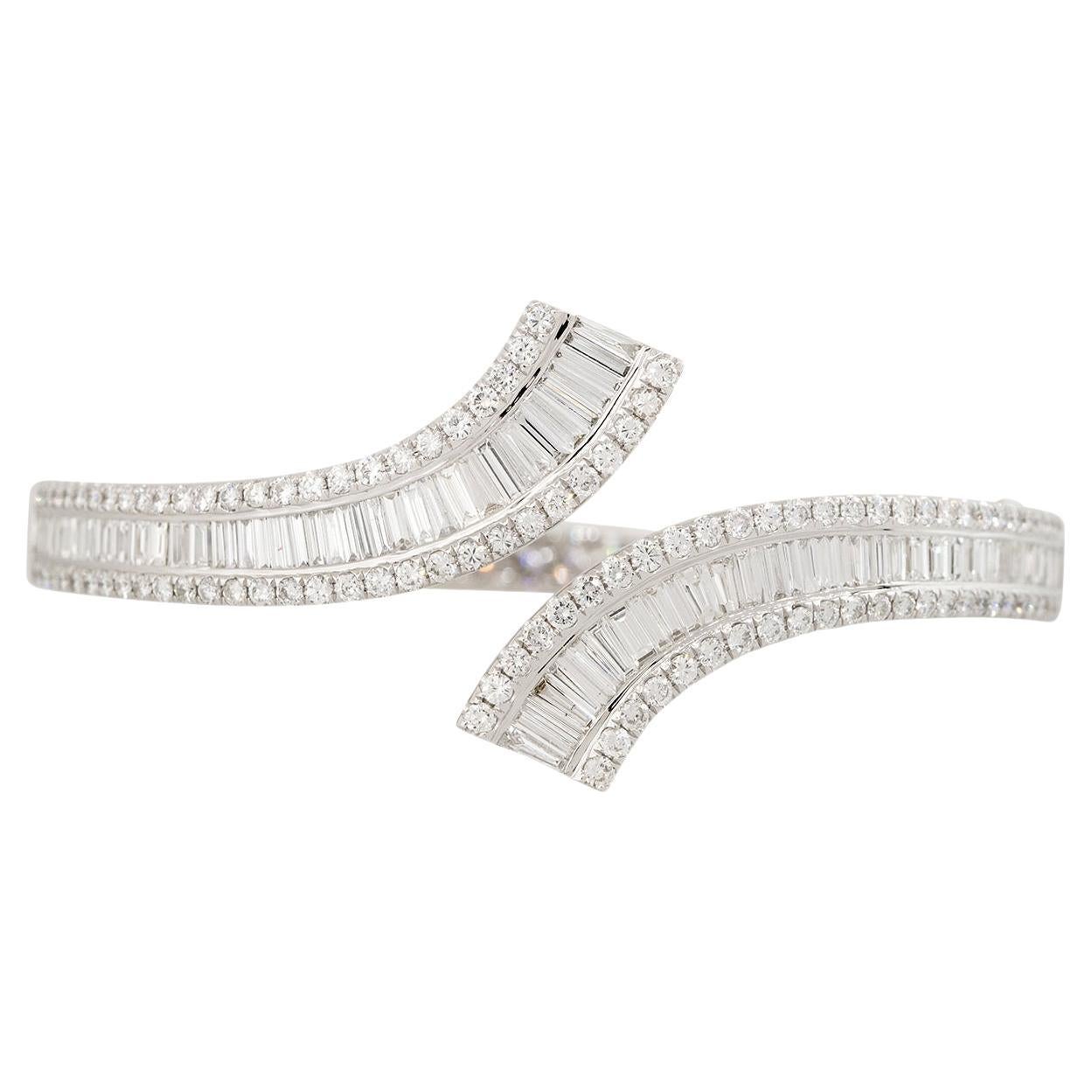 4.88 Carat Diamond Bypass Cuff Bracelet 18 Karat In Stock For Sale