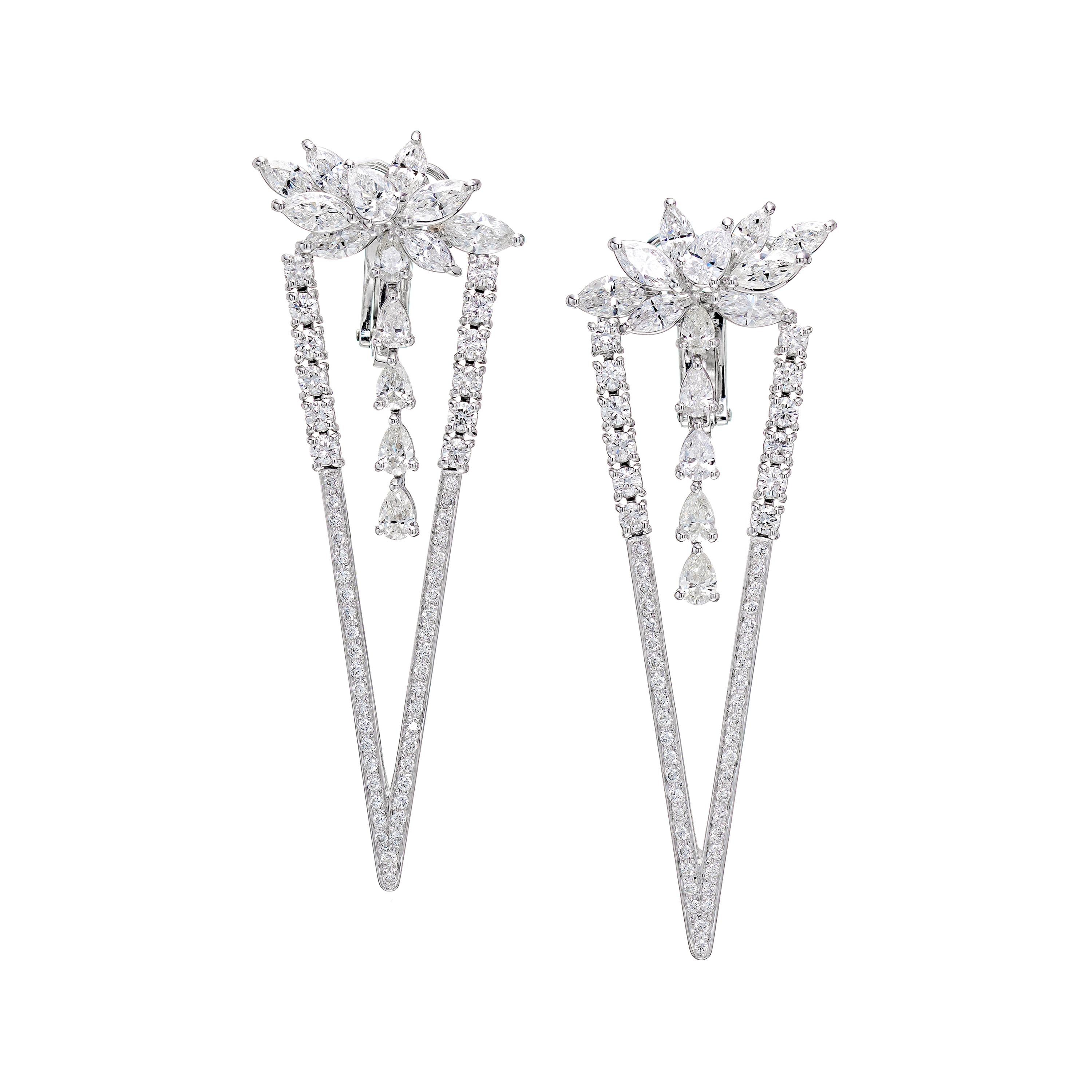 4.88 Carat Diamond Wings Triangle Earrings in 18k White Gold For Sale