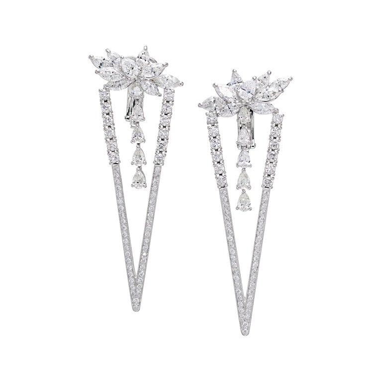 4.88 Carat Diamond Wings Triangle Earrings in 18k White Gold For Sale ...