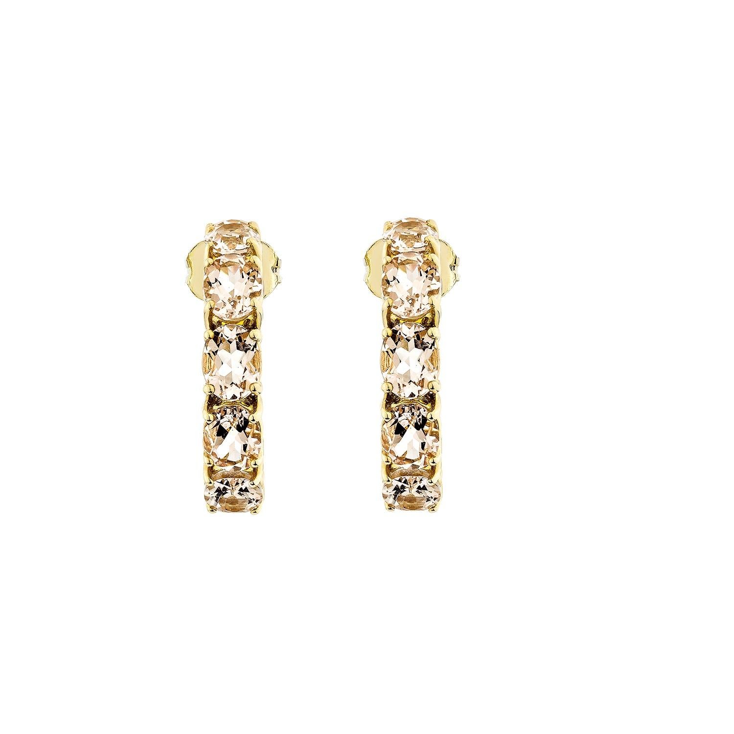 Contemporary 4.88 Carat Morganite Hoops Earring in 14Karat Yellow Gold. For Sale