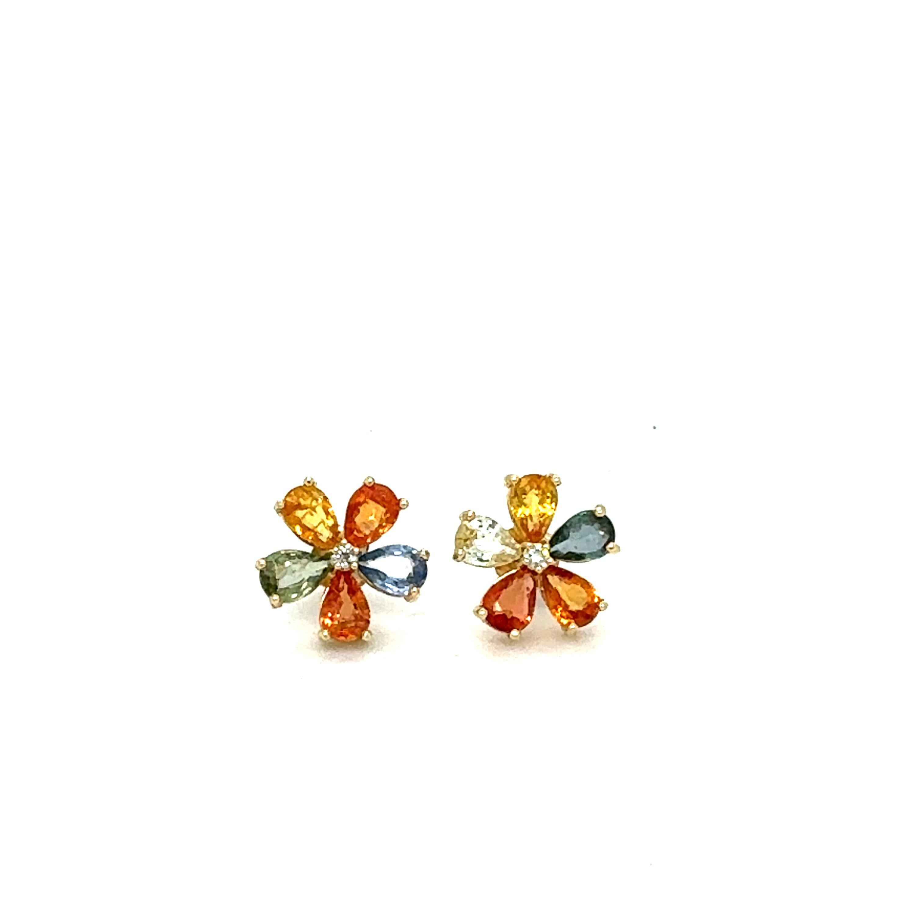 4.88 Carat Natural Multi Colored Sapphire and Diamond Yellow Gold Earring Studs

Beautifully curated with 10 Natural Pear cut Multi Colored Sapphires that weigh approximately 4.80 carats and 2 Natural Round Cut Diamonds that weigh 0.08 carats. 