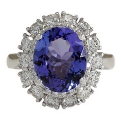 4.88 Carat Natural Tanzanite 14 Karat White Gold Diamond Ring