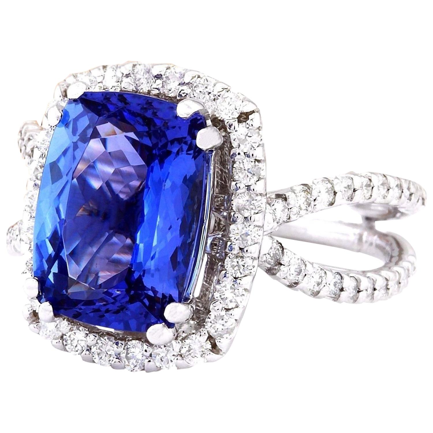 4.88 Carat Natural Tanzanite 14K Solid White Gold Diamond Ring
 Item Type: Ring
 Item Style: Cocktail
 Material: 14K White Gold
 Mainstone: Tanzanite
 Stone Color: Blue
 Stone Weight: 4.08 Carat
 Stone Shape: Cushion
 Stone Quantity: 1
 Stone