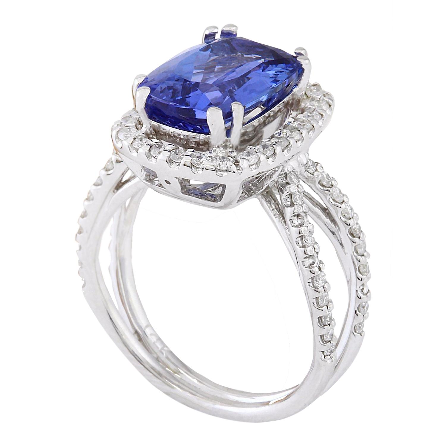 Natural Tanzanite Diamond Ring In 14 Karat Solid White Gold In New Condition For Sale In Manhattan Beach, CA